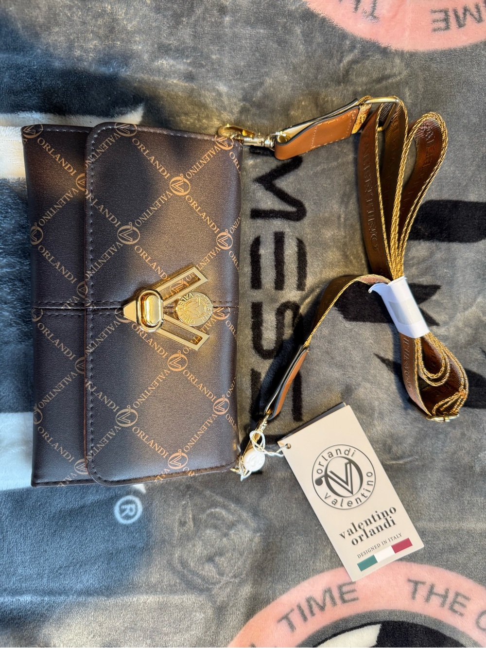 Valentino Orlandi Dark Brown Logo Belt Bag with Gold Hardware